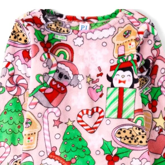 NWT The Children’s Place Girls Christmas Fleece Pajamas - pink admirer - Picture 2 of 7